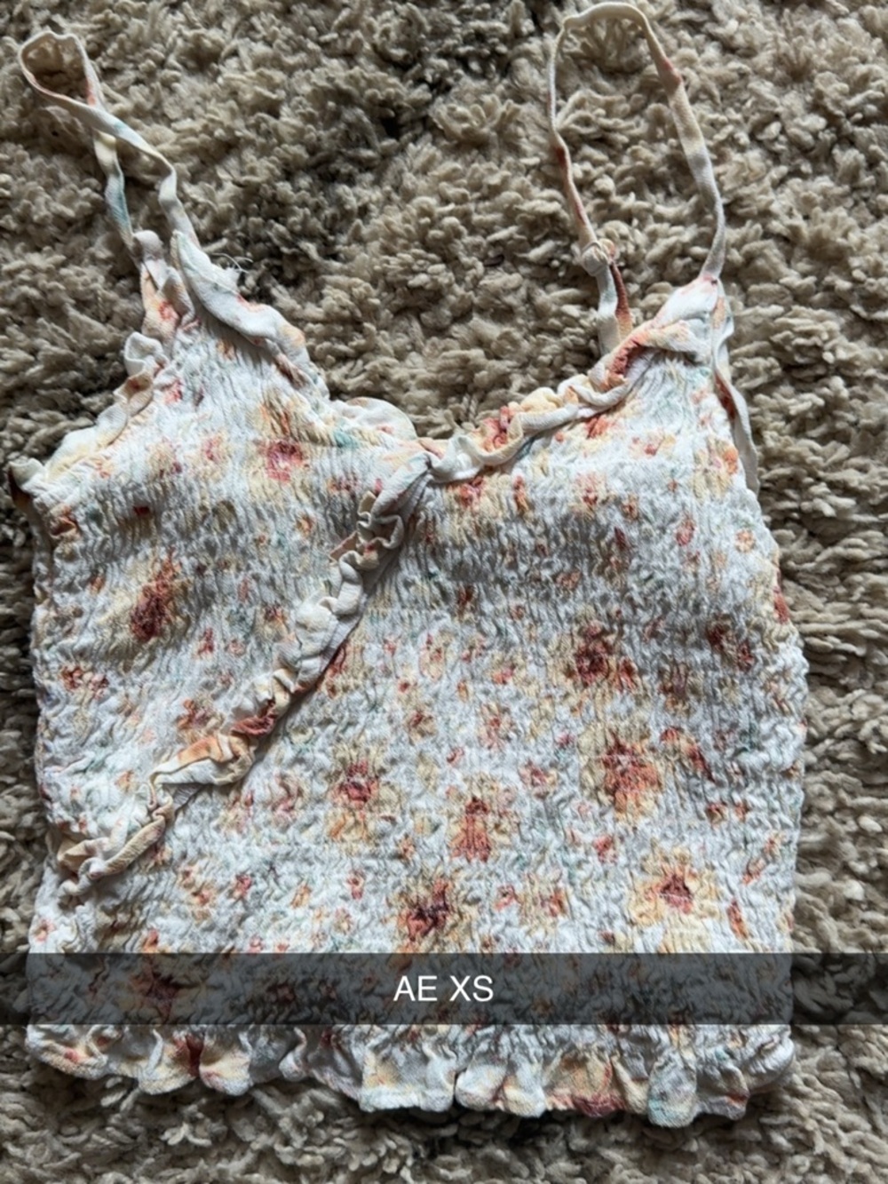 American Eagle Outfitters White Floral Smocked Crop Top